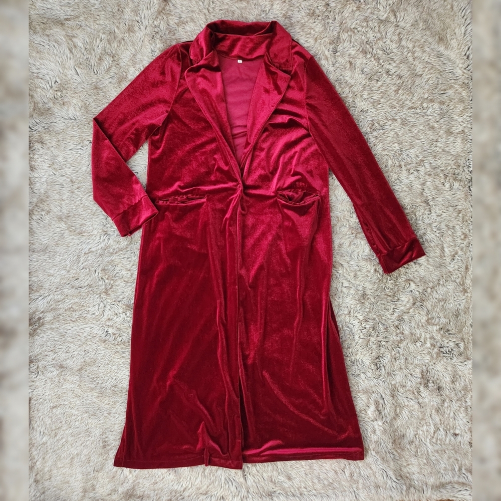 Unbranded Red Velvet Duster Cardigan Women's Size‎ XL